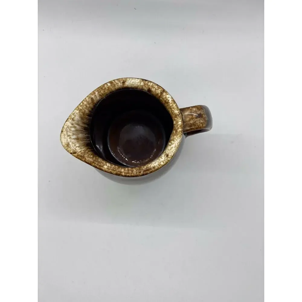 Vintage Hull Oven Proof Pottery Small Pitcher Creamer Syrup Brown Drip Glaze USA